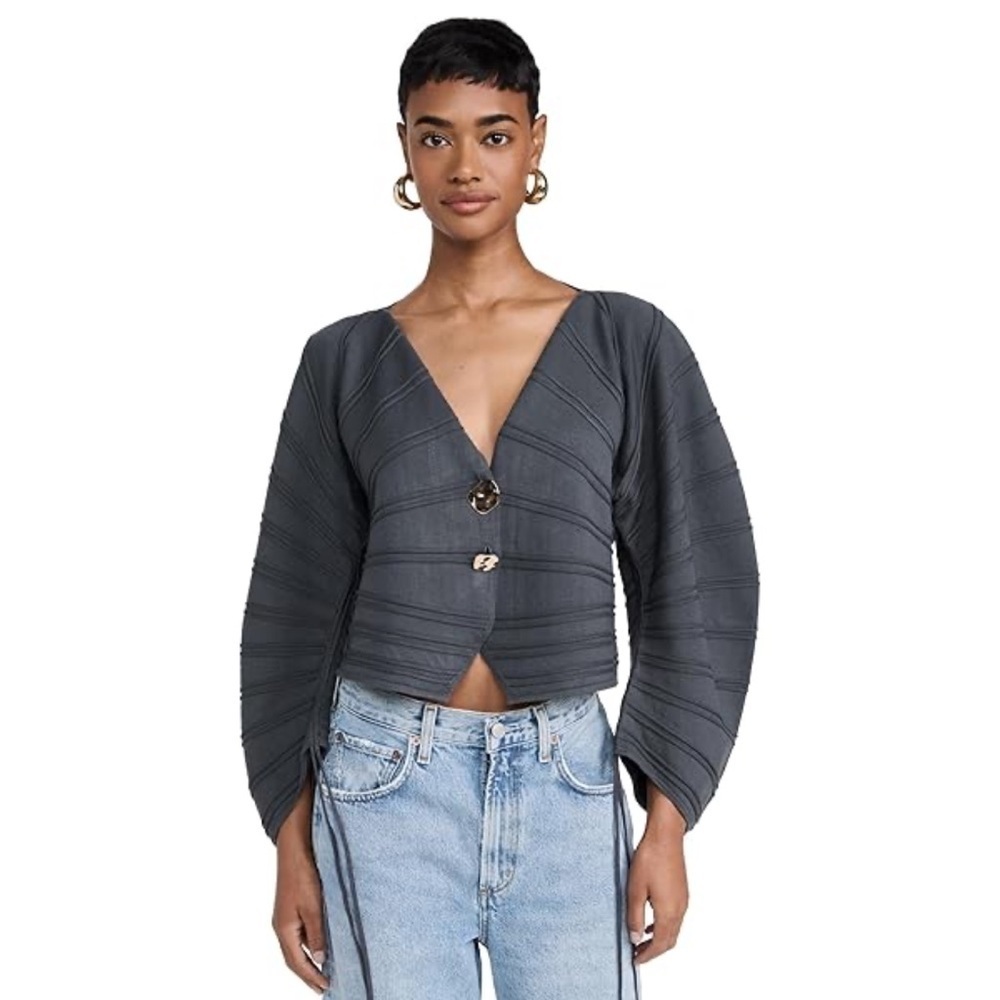 AMUR NWT Pebble Pleated Cardigan in Charcoal Cloud Size XS